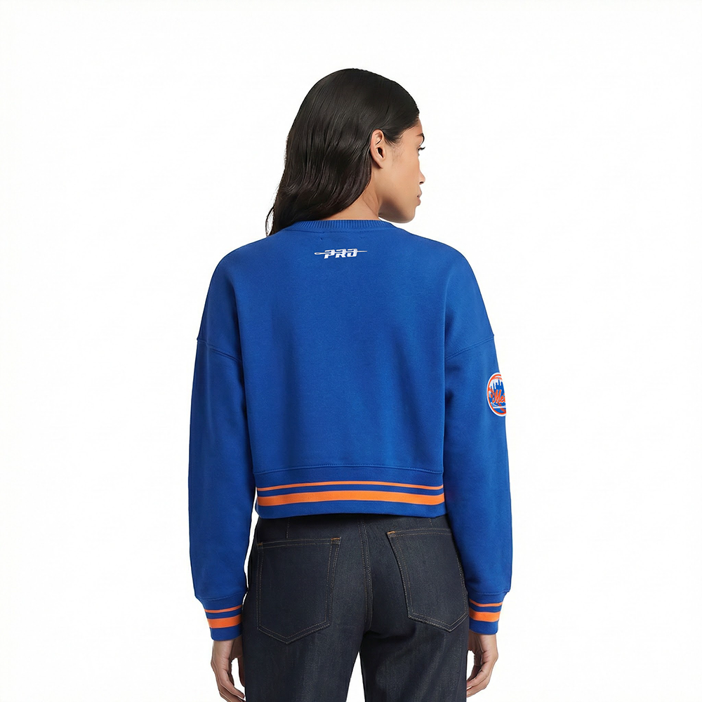 MLB NEW YORK METS RETRO CLASSIC WOMEN'S RIB FLC CREWNECK (ROYAL/ORANGE/ROYAL)