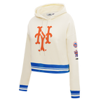 MLB NEW YORK METS RETRO CLASSIC CHANDAIL À CAPUCHON COURT EN MOLLETON CÔTELÉ POUR FEMME (COQUILLE D'ŒUF/BLEU ROYAL)