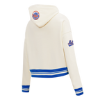 MLB NEW YORK METS RETRO CLASSIC CHANDAIL À CAPUCHON COURT EN MOLLETON CÔTELÉ POUR FEMME (COQUILLE D'ŒUF/BLEU ROYAL)