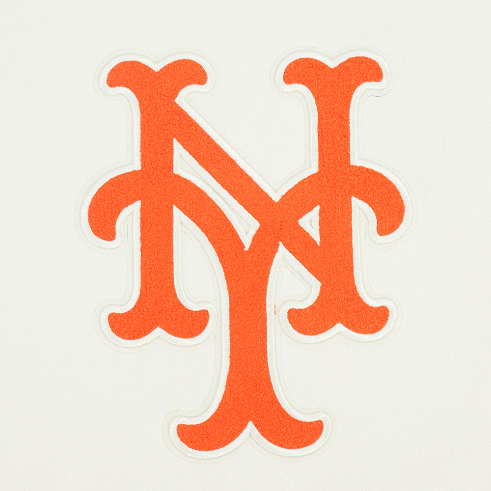 MLB NEW YORK METS RETRO CLASSIC CHANDAIL À CAPUCHON COURT EN MOLLETON CÔTELÉ POUR FEMME (COQUILLE D'ŒUF/BLEU ROYAL)