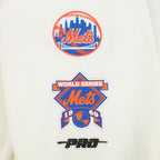 MLB NEW YORK METS RETRO CLASSIC CHANDAIL À CAPUCHON COURT EN MOLLETON CÔTELÉ POUR FEMME (COQUILLE D'ŒUF/BLEU ROYAL)