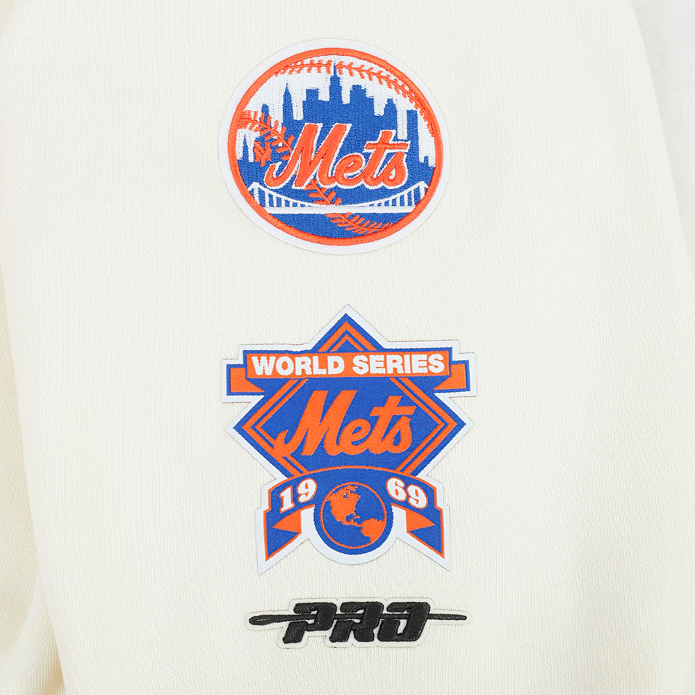 MLB NEW YORK METS RETRO CLASSIC CHANDAIL À CAPUCHON COURT EN MOLLETON CÔTELÉ POUR FEMME (COQUILLE D'ŒUF/BLEU ROYAL)