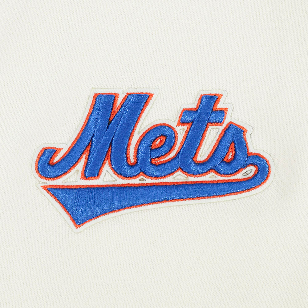 MLB NEW YORK METS RETRO CLASSIC CHANDAIL À CAPUCHON COURT EN MOLLETON CÔTELÉ POUR FEMME (COQUILLE D'ŒUF/BLEU ROYAL)