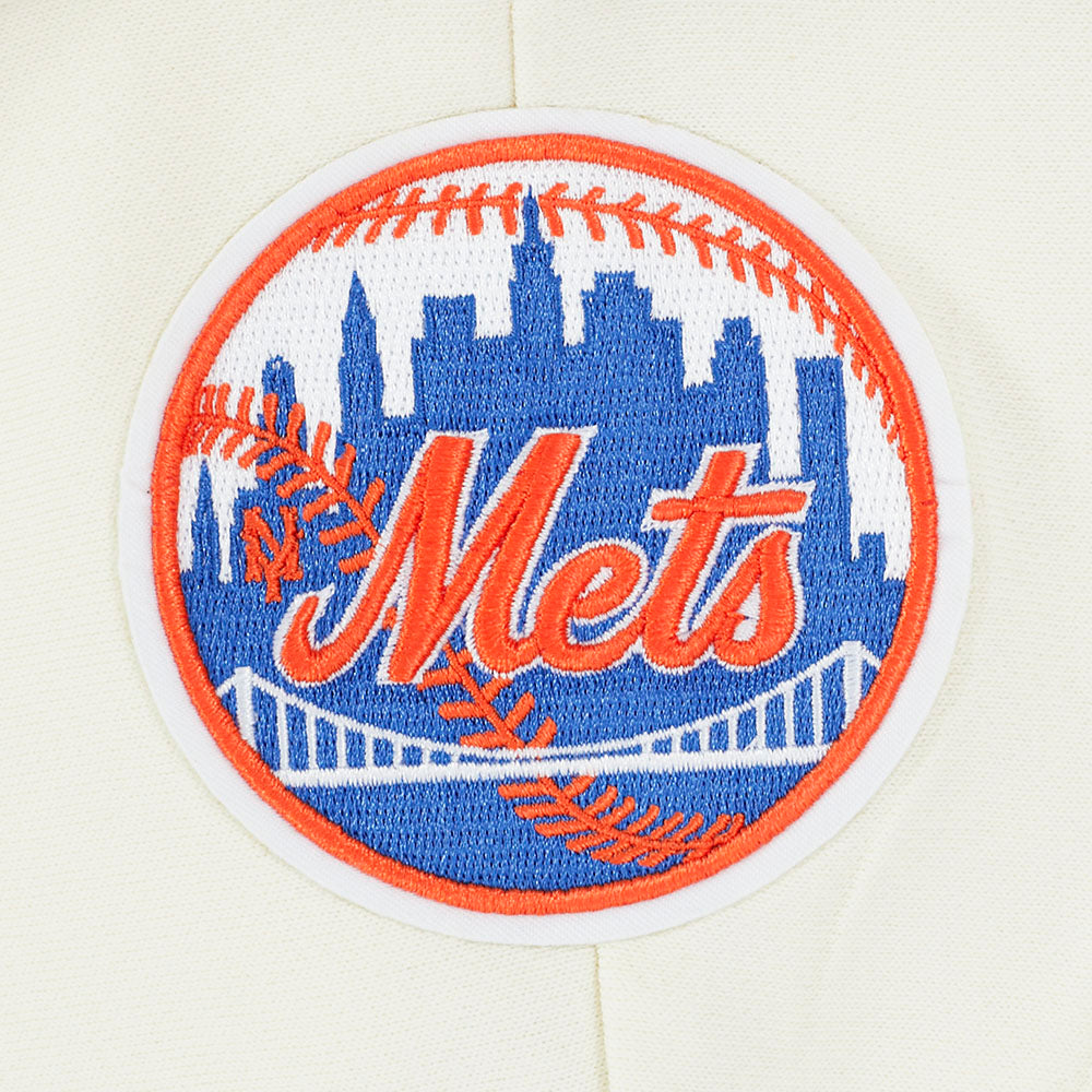 MLB NEW YORK METS RETRO CLASSIC CHANDAIL À CAPUCHON COURT EN MOLLETON CÔTELÉ POUR FEMME (COQUILLE D'ŒUF/BLEU ROYAL)