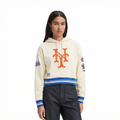 MLB NEW YORK METS RETRO CLASSIC CHANDAIL À CAPUCHON COURT EN MOLLETON CÔTELÉ POUR FEMME (COQUILLE D'ŒUF/BLEU ROYAL)