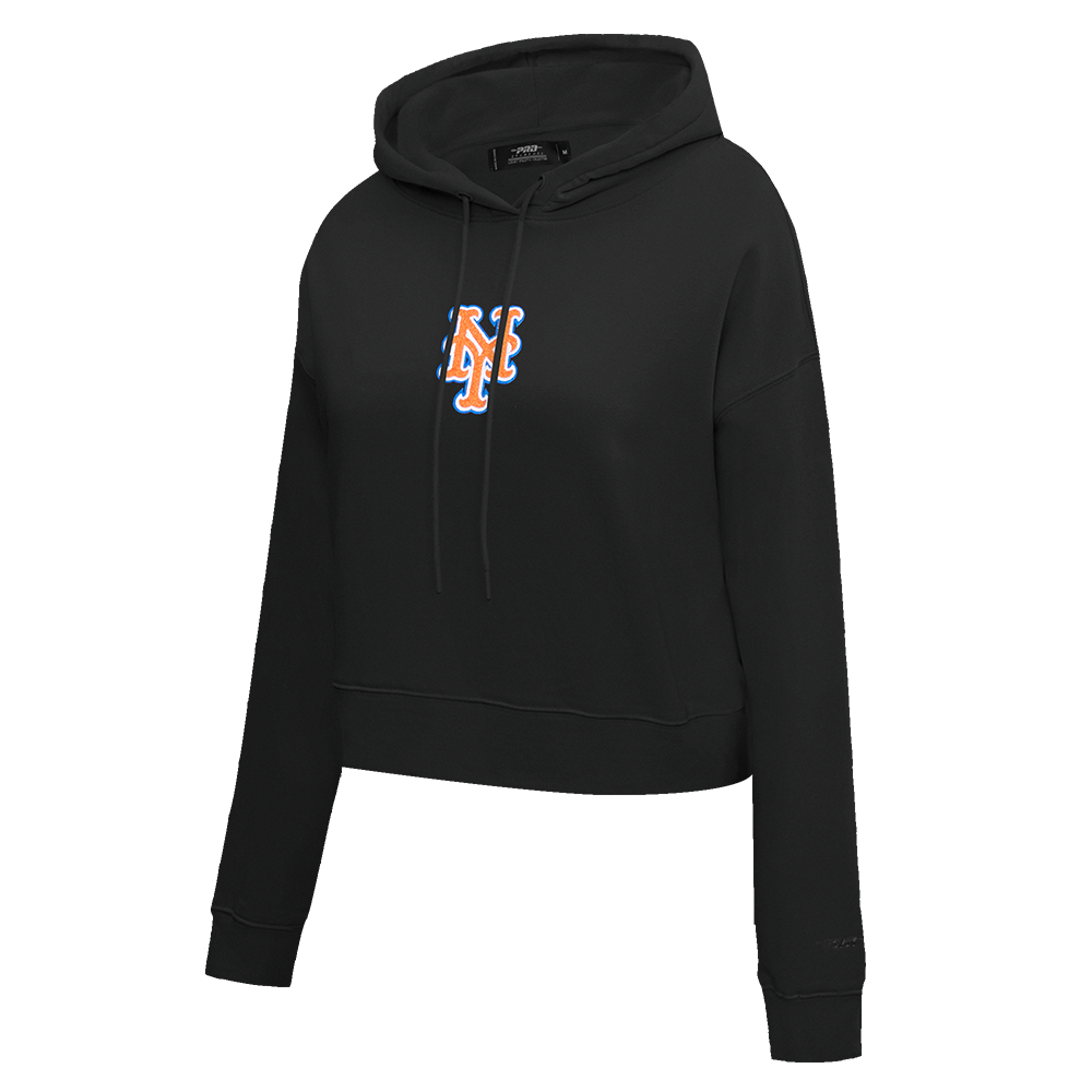 MLB NEW YORK METS CLASSIC WOMEN'S CROPPED PULLOVER HOODIE (BLACK)