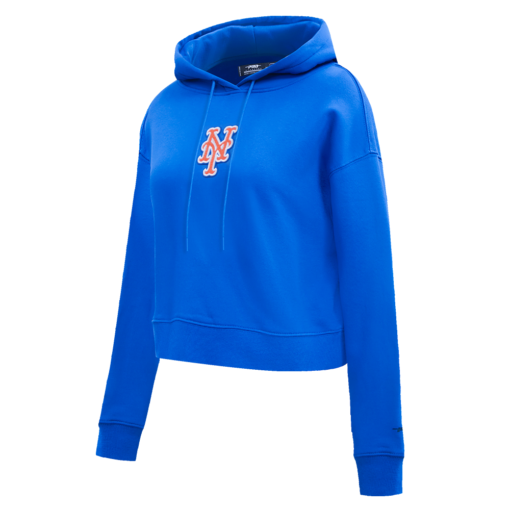 MLB NEW YORK METS CLASSIC WOMEN'S CROPPED PULLOVER HOODIE (ROYAL BLUE)