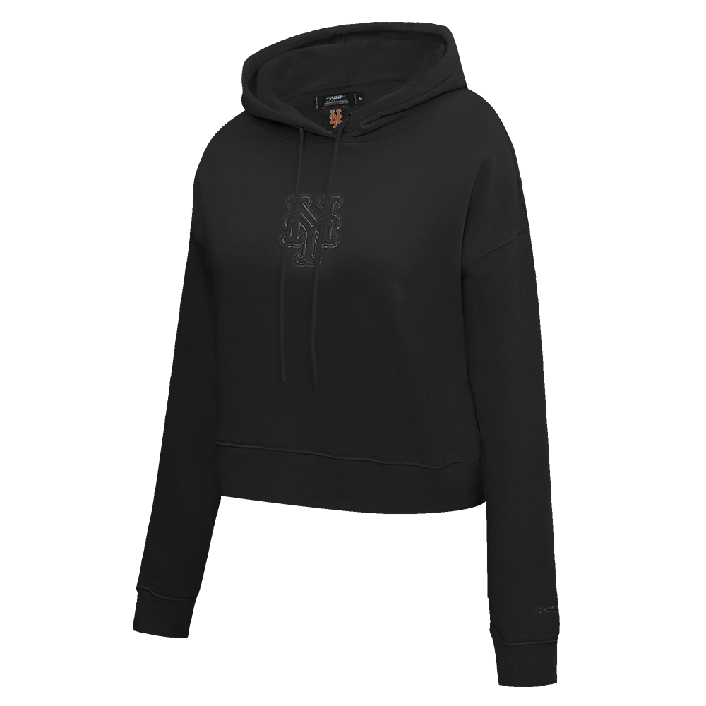 MLB NEW YORK METS NEUTRAL WOMEN'S CROPPED PULLOVER HOODIE (BLACK)