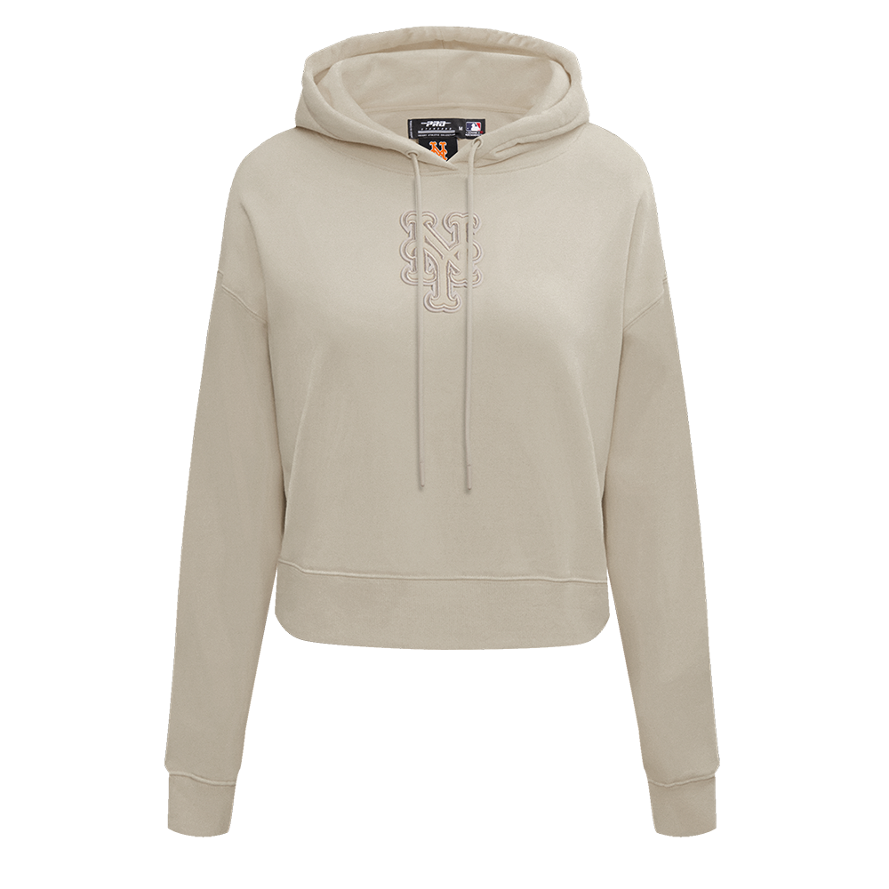 MLB NEW YORK METS NEUTRAL WOMEN'S CROPPED PULLOVER HOODIE (TAUPE)