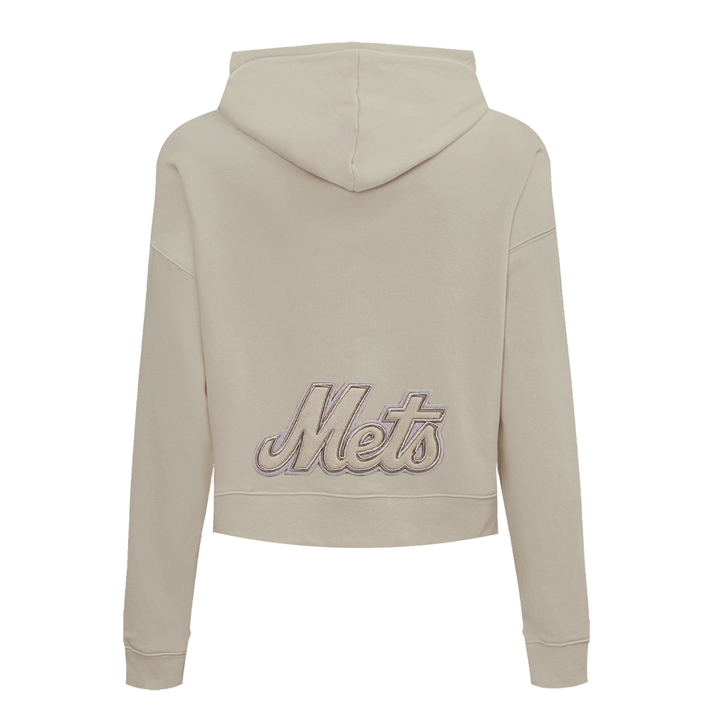 MLB NEW YORK METS NEUTRAL WOMEN'S CROPPED PULLOVER HOODIE (TAUPE)
