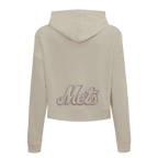 MLB NEW YORK METS NEUTRAL WOMEN'S CROPPED PULLOVER HOODIE (TAUPE)