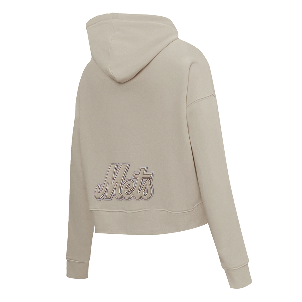 MLB NEW YORK METS NEUTRAL WOMEN'S CROPPED PULLOVER HOODIE (TAUPE)
