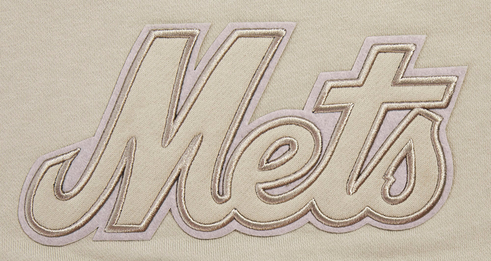 MLB NEW YORK METS NEUTRAL WOMEN'S CROPPED PULLOVER HOODIE (TAUPE)