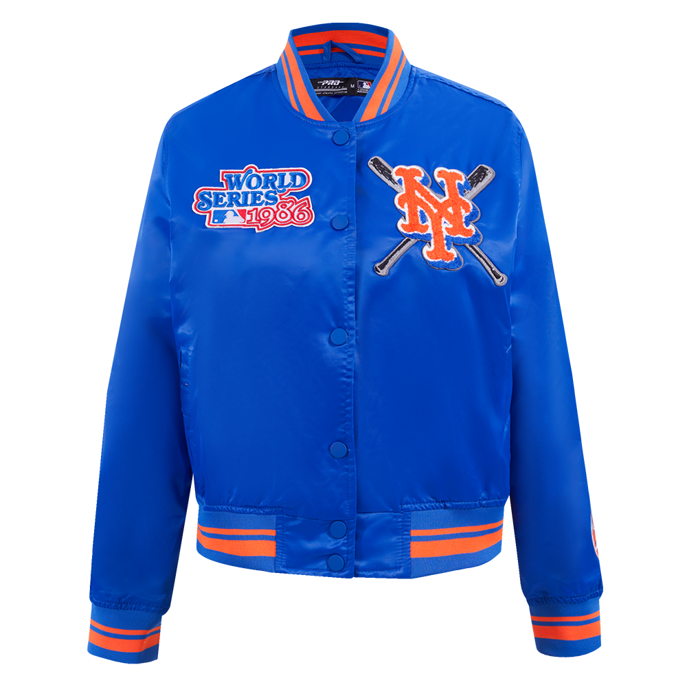 MLB NEW YORK METS MASH UP WOMEN'S RIB SATIN JACKET (ROYAL/ORANGE/ROYAL)