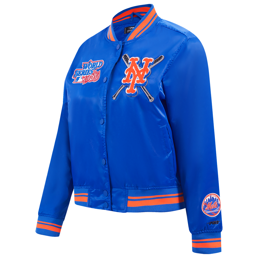 MLB NEW YORK METS MASH UP WOMEN'S RIB SATIN JACKET (ROYAL/ORANGE/ROYAL)