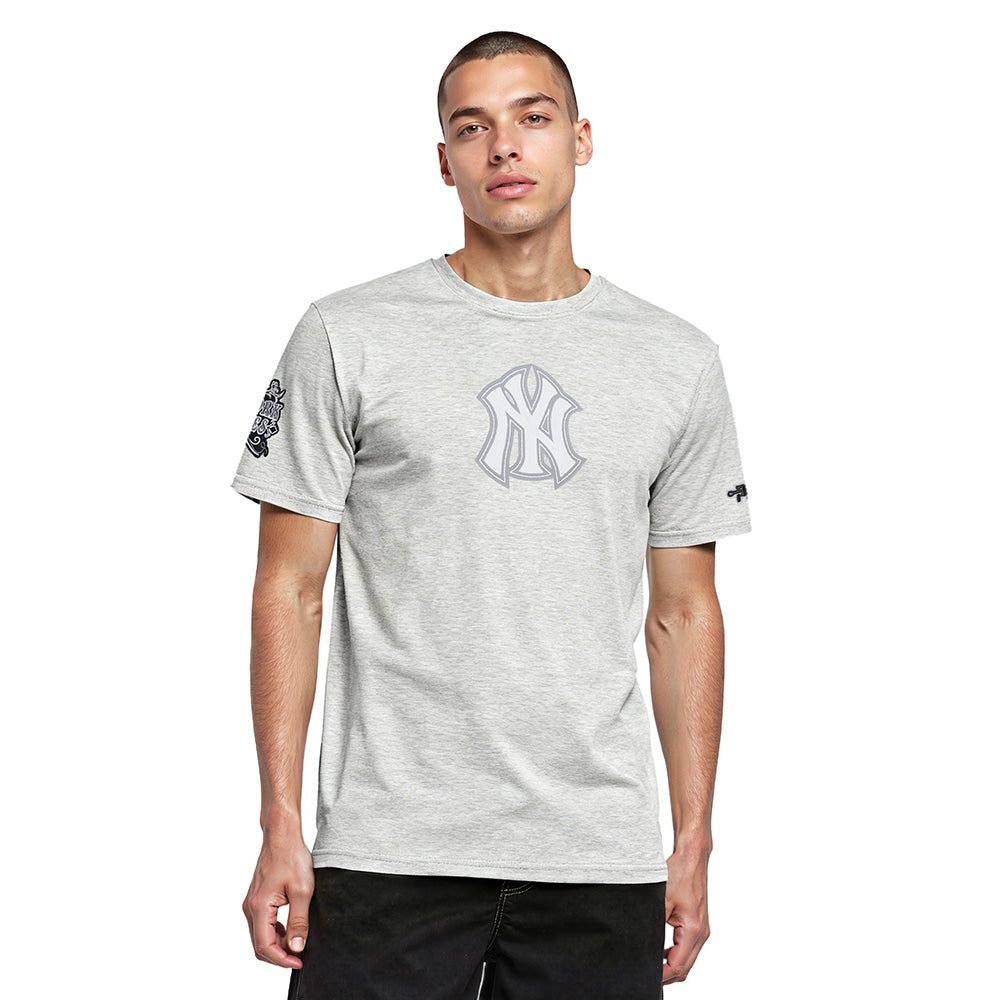 MLB NEW YORK YANKEES REBEL ATHLETICS HAUT EN JERSEY SIMPLE POUR HOMME (GRIS CHINÉ)