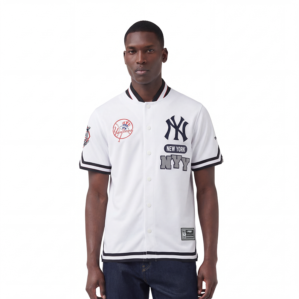 MLB NEW YORK YANKEES LETTERMAN BOUTONNÉ POUR HOMME (BLANC/MARINE MINUIT)