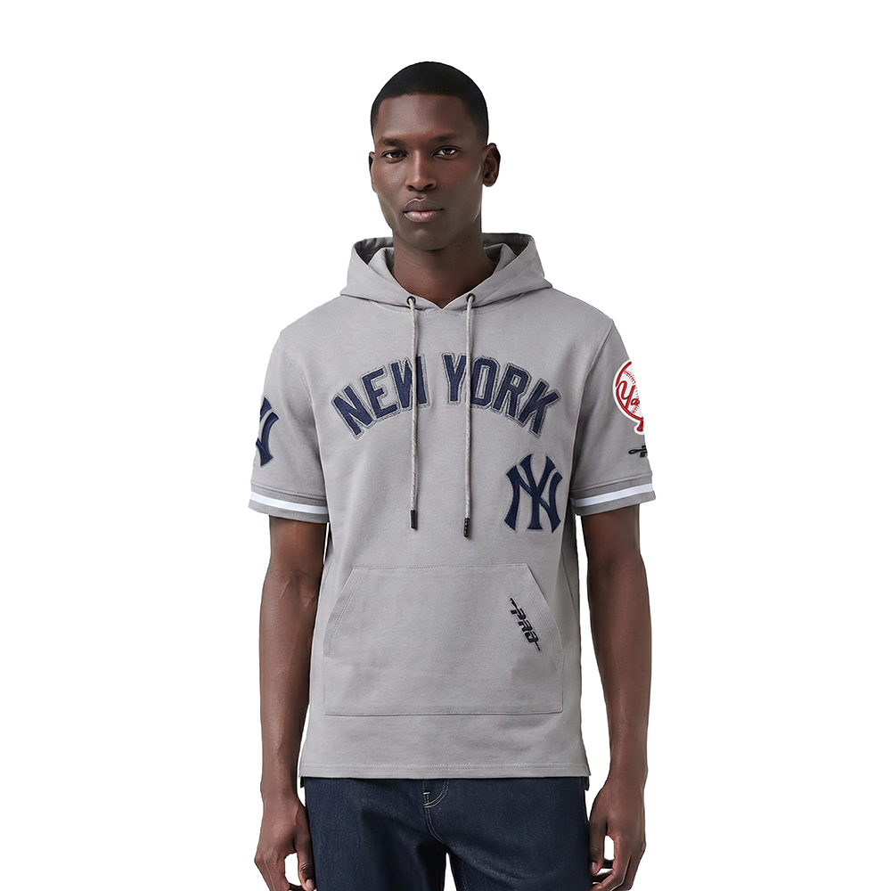 MLB NEW YORK YANKEES CLASSIC CHENILLE CHANDAIL À CAPUCHON À MANCHES COURTES POUR HOMME (GRIS)