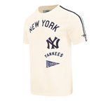 MLB NEW YORK YANKEES RETRO CLASSICS HAUT EN JERSEY SIMPLE À BANDES POUR HOMME (COQUILLE D'ŒUF/MARINE MINUIT)