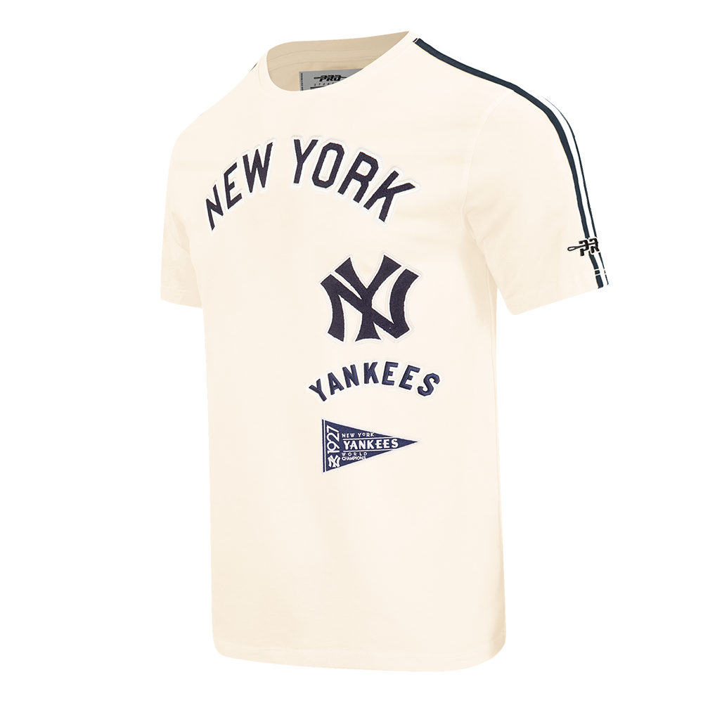 MLB NEW YORK YANKEES RETRO CLASSICS HAUT EN JERSEY SIMPLE À BANDES POUR HOMME (COQUILLE D'ŒUF/MARINE MINUIT)