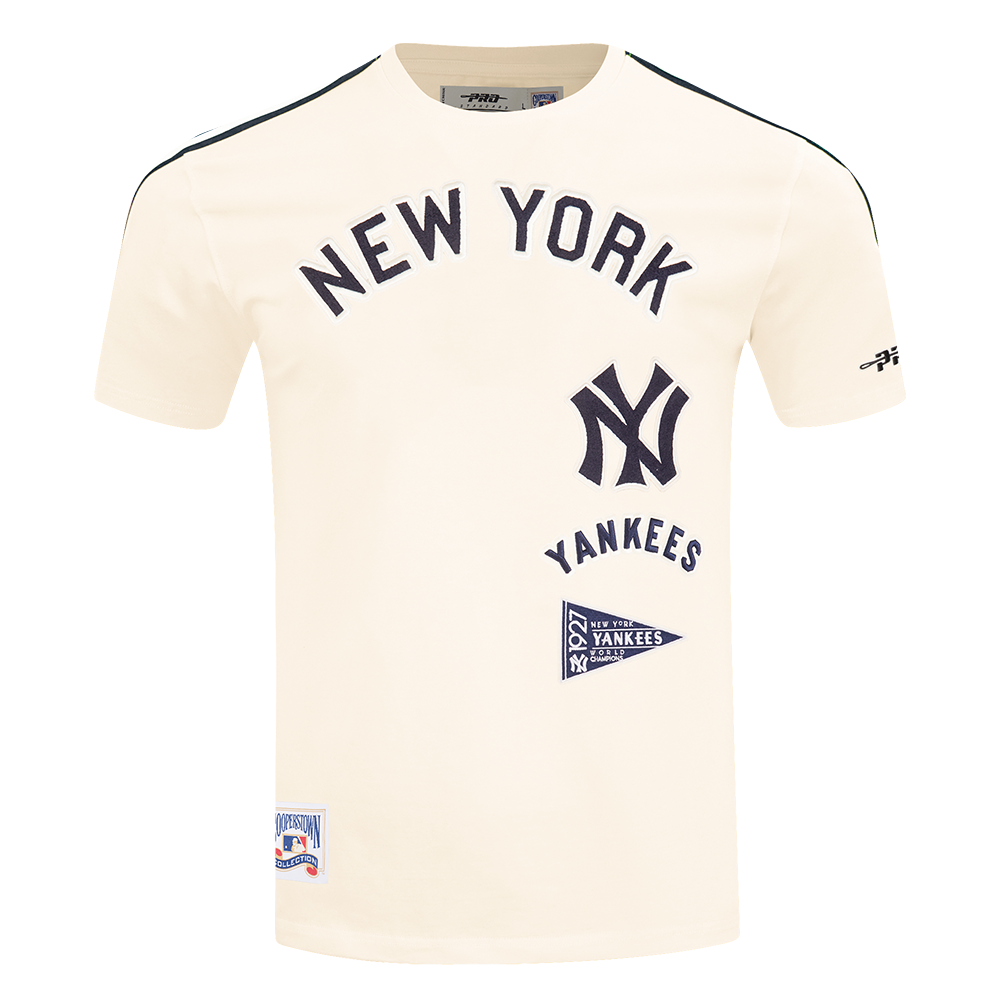 MLB NEW YORK YANKEES RETRO CLASSICS HAUT EN JERSEY SIMPLE À BANDES POUR HOMME (COQUILLE D'ŒUF/MARINE MINUIT)