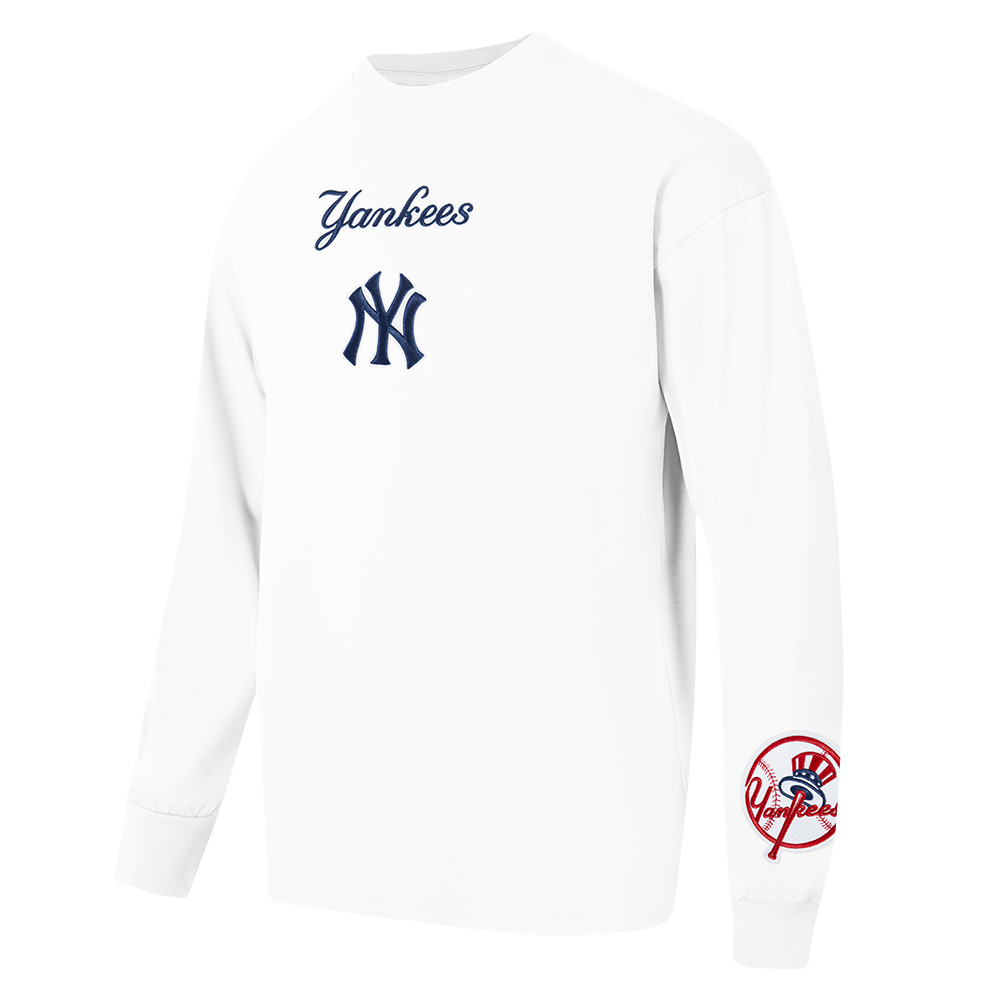 MLB NEW YORK YANKEES WINGSPAN HAUT À MANCHES LONGUES ET À ÉPAULES TOMBANTES V2 POUR HOMME (BLANC)