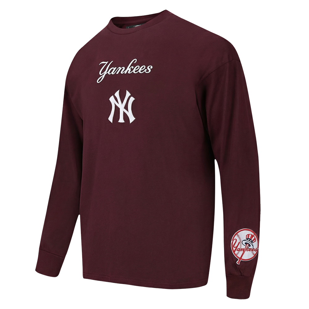 MLB NEW YORK YANKEES WINGSPAN HAUT À MANCHES LONGUES ET À ÉPAULES TOMBANTES V2 POUR HOMME (LIE-DE-VIN)
