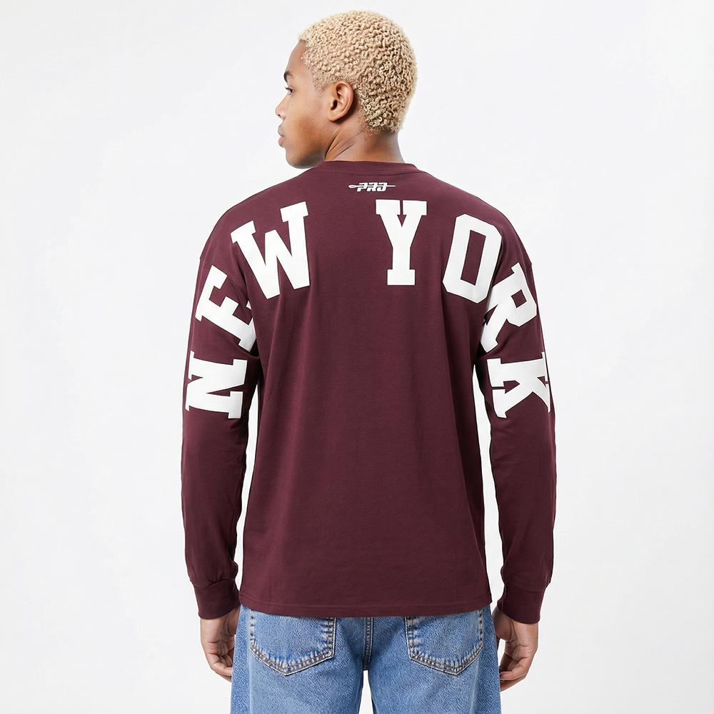 MLB NEW YORK YANKEES WINGSPAN HAUT À MANCHES LONGUES ET À ÉPAULES TOMBANTES V2 POUR HOMME (LIE-DE-VIN)