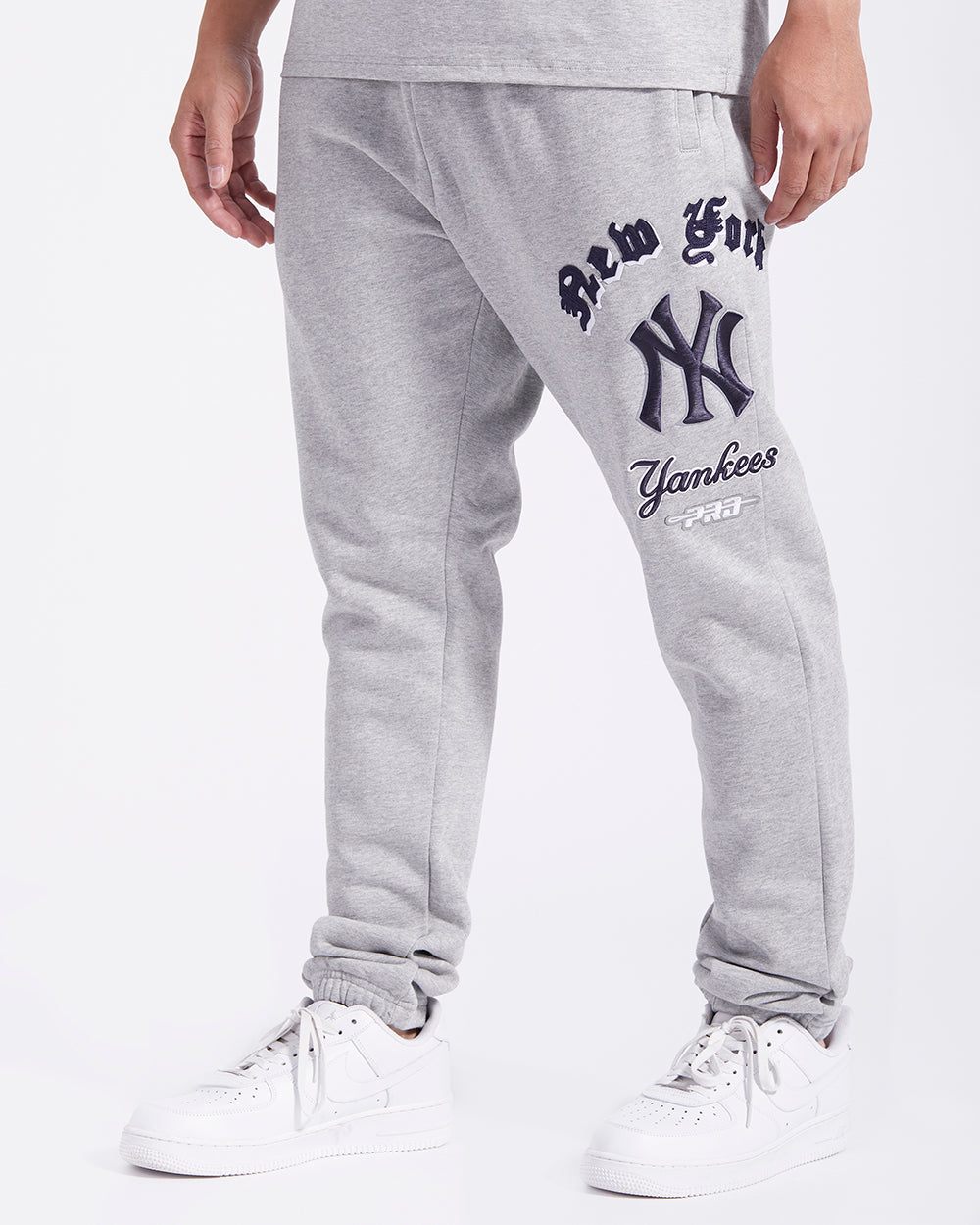 MLB NEW YORK YANKEES OLD ENGLISH PANTALON OUATÉ EN MOLLETON POUR HOMME (GRIS CHINÉ)