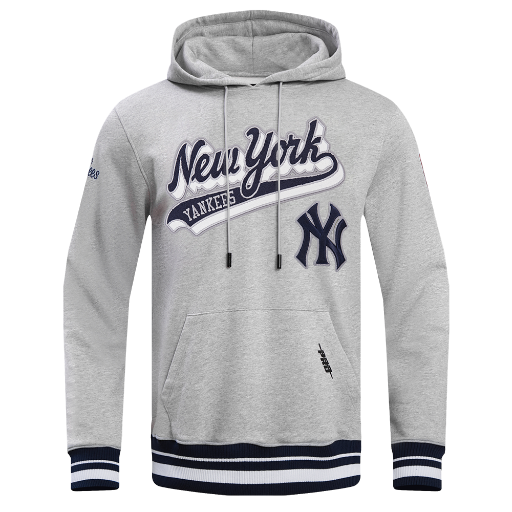 MLB NEW YORK YANKEES SCRIPT TAIL MEN'S RIB FLC PO HOODIE (HEATHER GREY/MIDNIGHT NAVY)