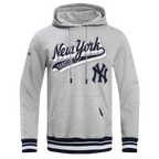 MLB NEW YORK YANKEES SCRIPT TAIL MEN'S RIB FLC PO HOODIE (HEATHER GREY/MIDNIGHT NAVY)