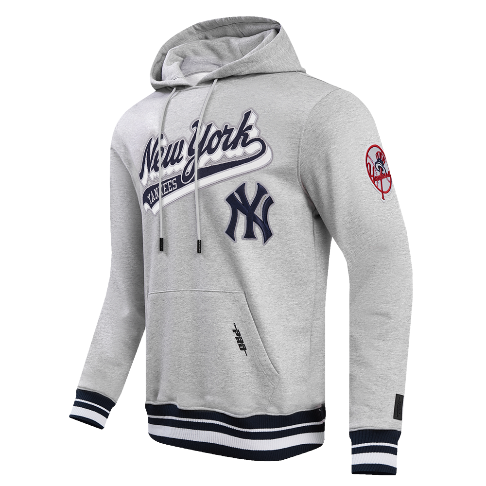 MLB NEW YORK YANKEES SCRIPT TAIL MEN'S RIB FLC PO HOODIE (HEATHER GREY/MIDNIGHT NAVY)