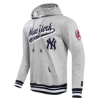 MLB NEW YORK YANKEES SCRIPT TAIL MEN'S RIB FLC PO HOODIE (HEATHER GREY/MIDNIGHT NAVY)