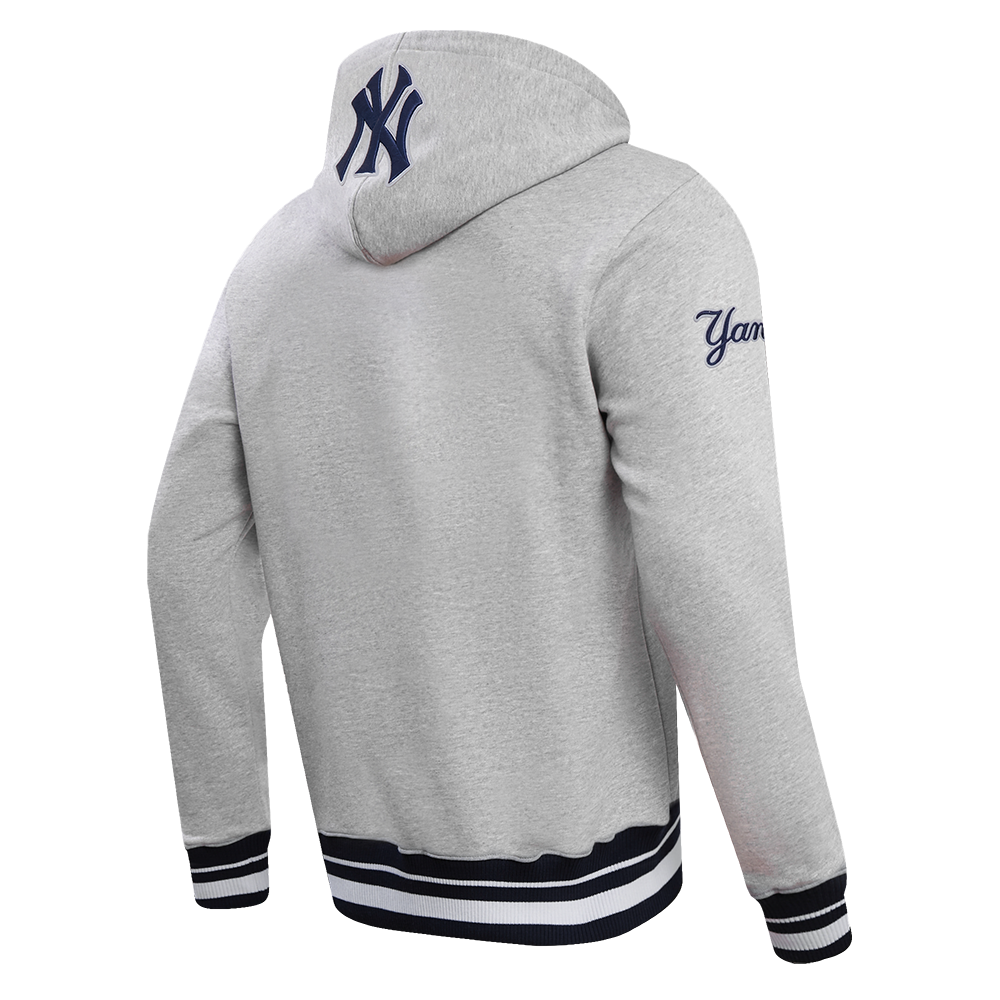 MLB NEW YORK YANKEES SCRIPT TAIL MEN'S RIB FLC PO HOODIE (HEATHER GREY/MIDNIGHT NAVY)
