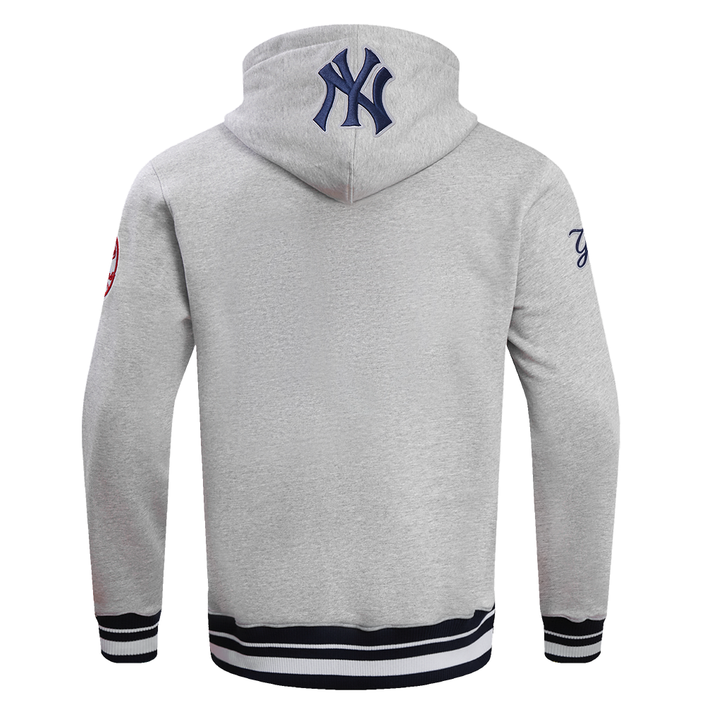 MLB NEW YORK YANKEES SCRIPT TAIL MEN'S RIB FLC PO HOODIE (HEATHER GREY/MIDNIGHT NAVY)
