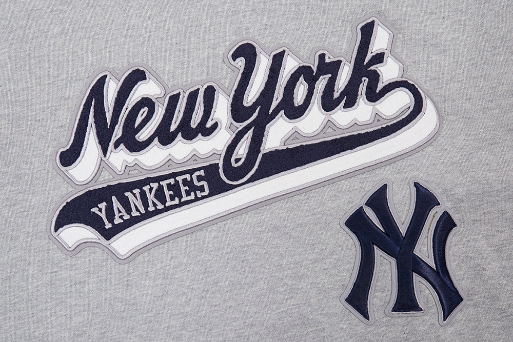 MLB NEW YORK YANKEES SCRIPT TAIL MEN'S RIB FLC PO HOODIE (HEATHER GREY/MIDNIGHT NAVY)