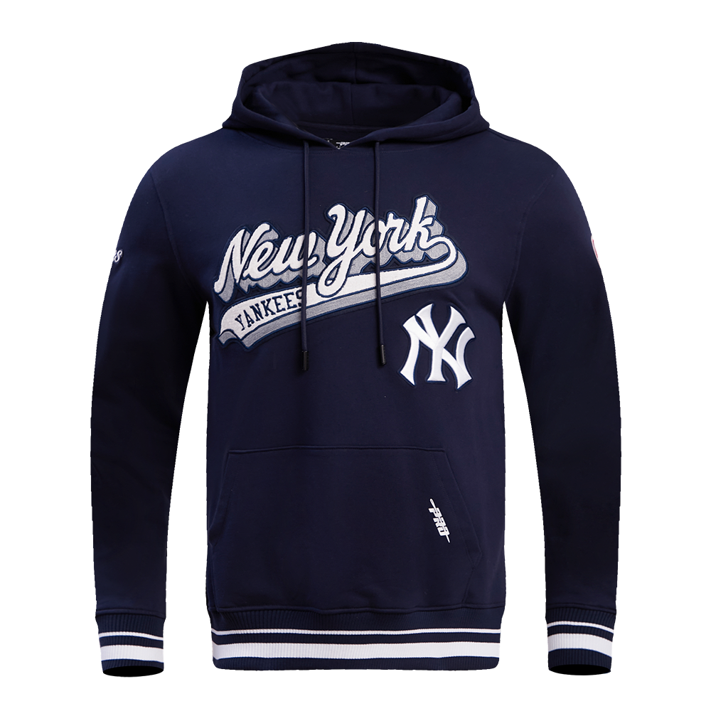 MLB NEW YORK YANKEES SCRIPT TAIL CHANDAIL À CAPUCHON EN MOLLETON CÔTELÉ POUR HOMME (MARINE MINUIT)
