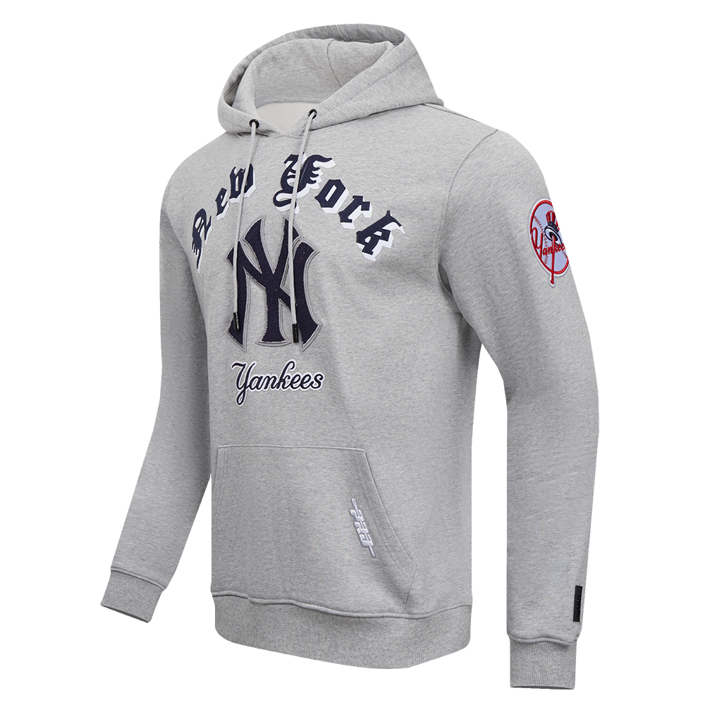 MLB NEW YORK YANKEES OLD ENGLISH MEN'S FLC PO HOODIE (HEATHER GREY)