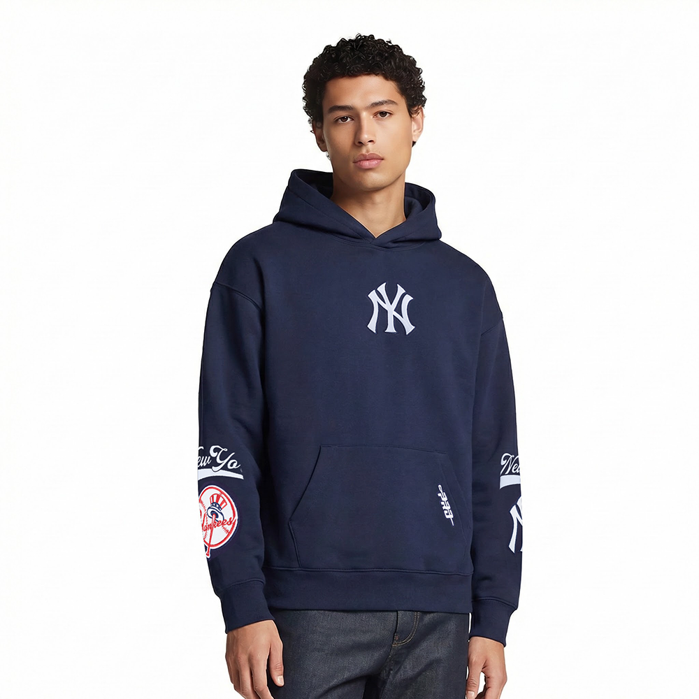 MLB NEW YORK YANKEES LIVING LARGE CHANDAIL À CAPUCHON EN MOLLETON À ÉPAULES TOMBANTES POUR HOMME (MARINE MINUIT)