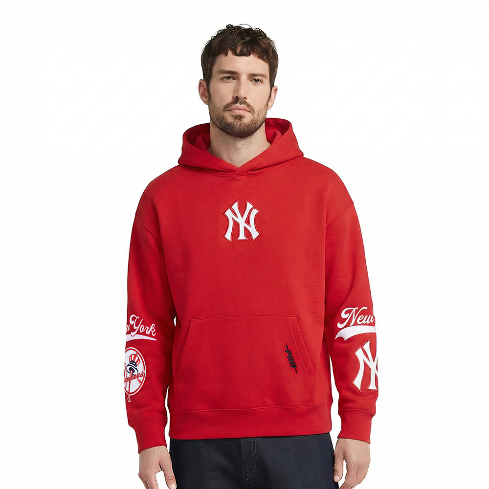 MLB NEW YORK YANKEES LIVING LARGE CHANDAIL À CAPUCHON EN MOLLETON À ÉPAULES TOMBANTES POUR HOMME (ROUGE)