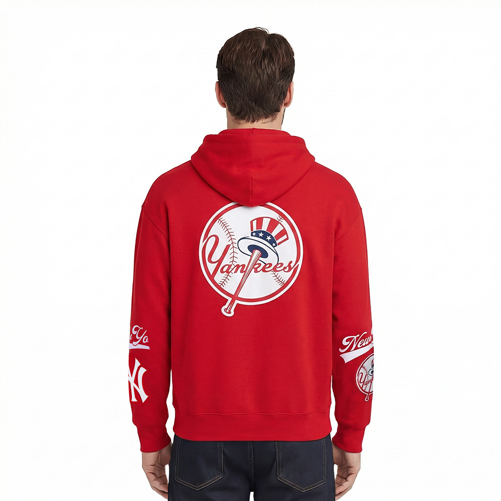 MLB NEW YORK YANKEES LIVING LARGE CHANDAIL À CAPUCHON EN MOLLETON À ÉPAULES TOMBANTES POUR HOMME (ROUGE)