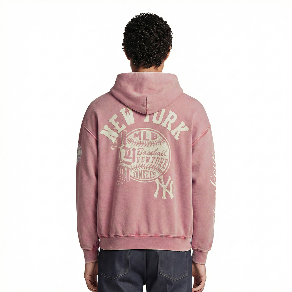 MLB NEW YORK YANKEES STREET TEAM MEN'S ENZYME WASH DS FT PO HOODIE (WASHED MAUVE)