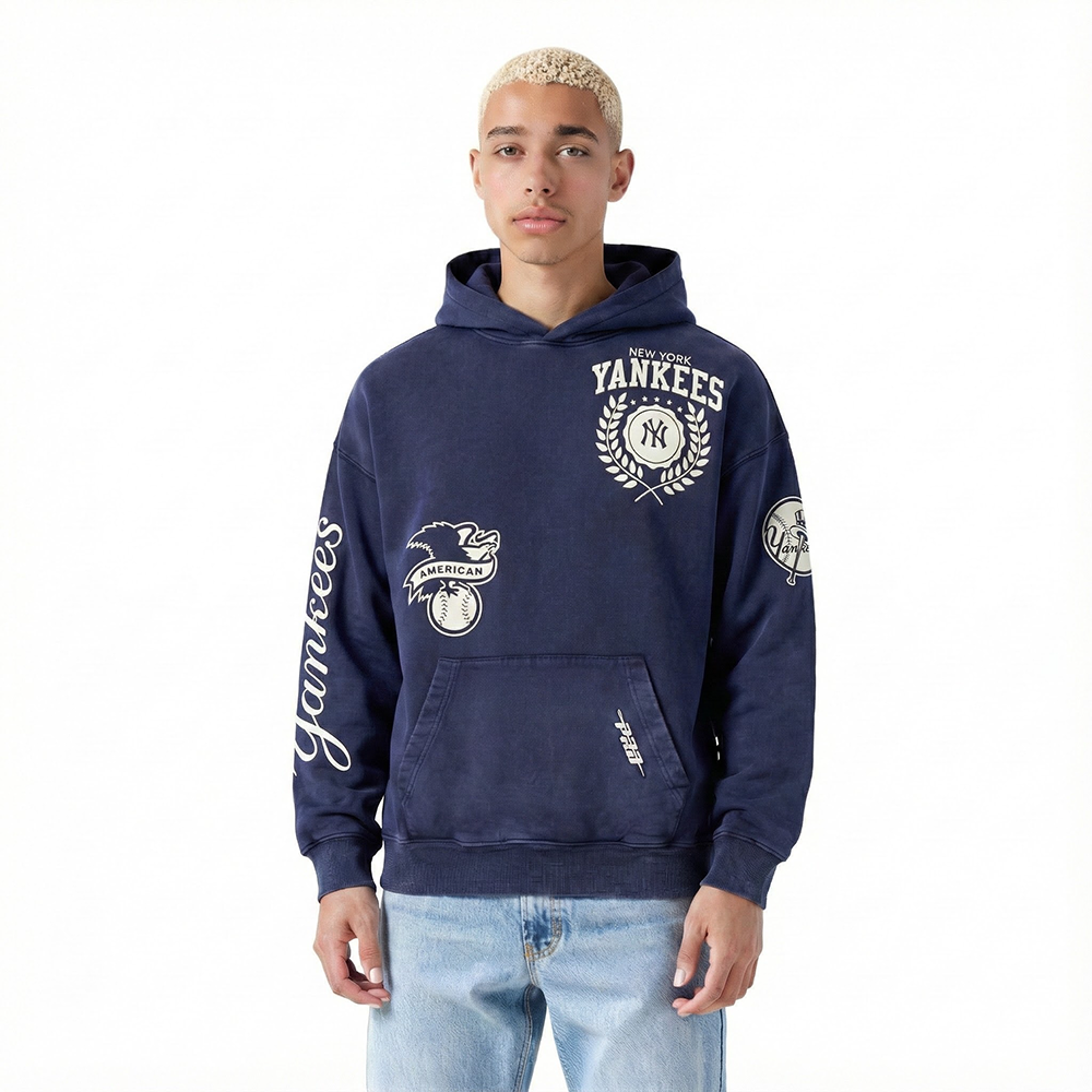 MLB NEW YORK YANKEES STREET TEAM MEN'S ENZYME WASH DS FT PO HOODIE (WASHED MIDNIGHT NAVY)
