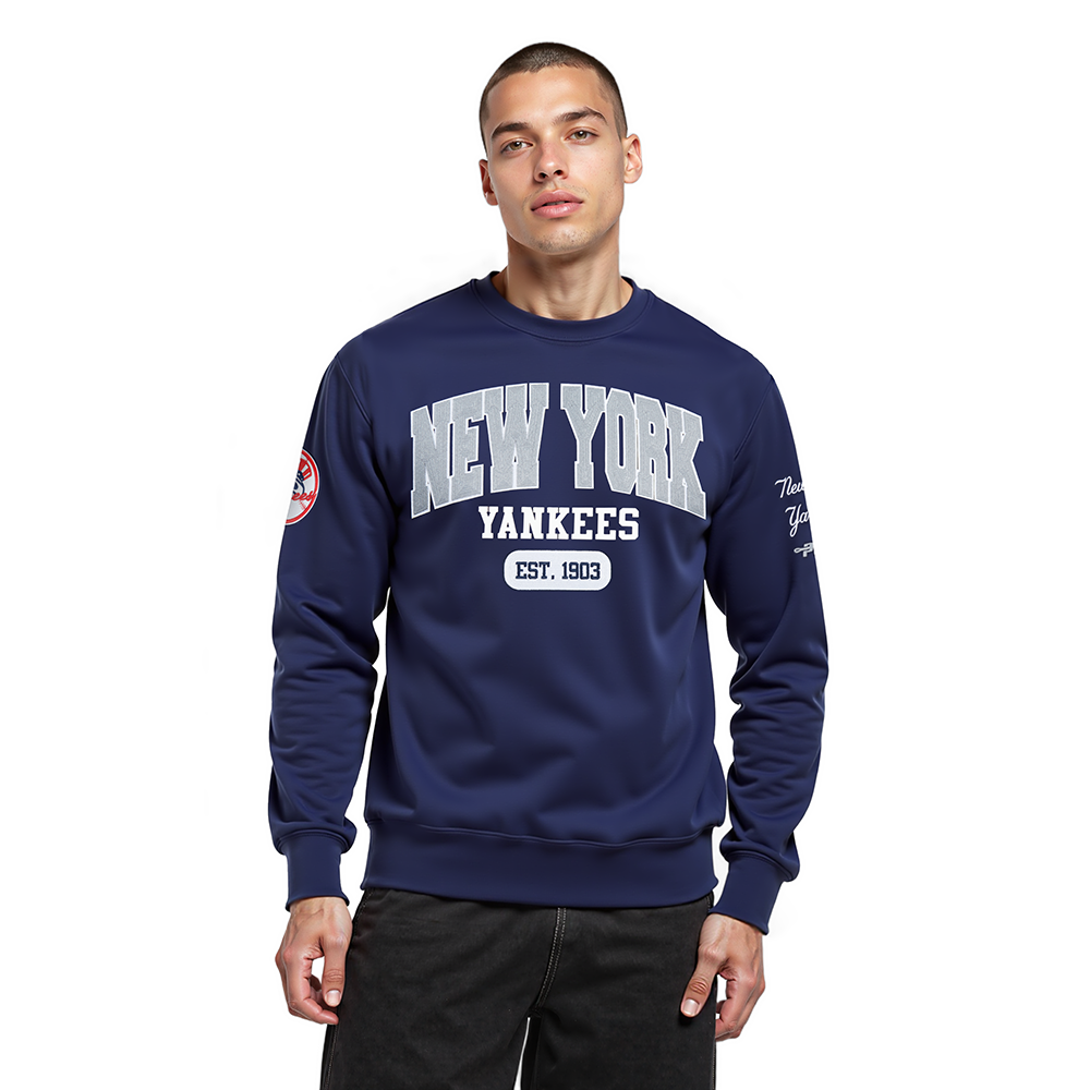 MLB NEW YORK YANKEES CITY ARCH CHANDAIL À COL ROND EN MOLLETON POUR HOMME (MARINE MINUIT)