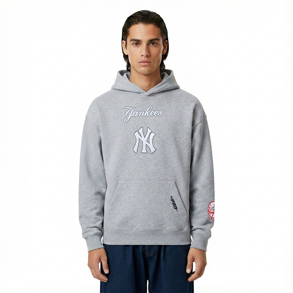 MLB NEW YORK YANKEES WINGSPAN CHANDAIL À CAPUCHON EN MOLLETON À ÉPAULES TOMBANTES V2 POUR HOMME (GRIS CHINÉ FONCÉ)