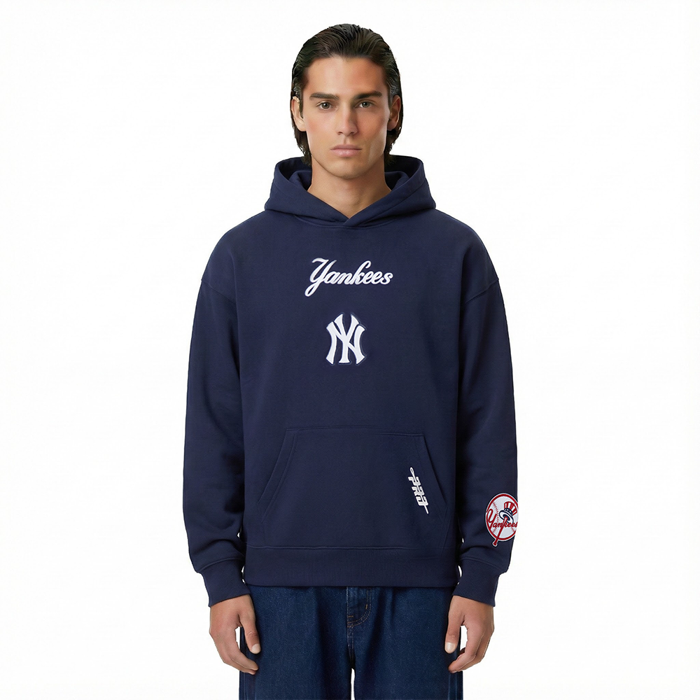 MLB NEW YORK YANKEES WINGSPAN CHANDAIL À CAPUCHON EN MOLLETON À ÉPAULES TOMBANTES V2 POUR HOMME (MARINE MINUIT)