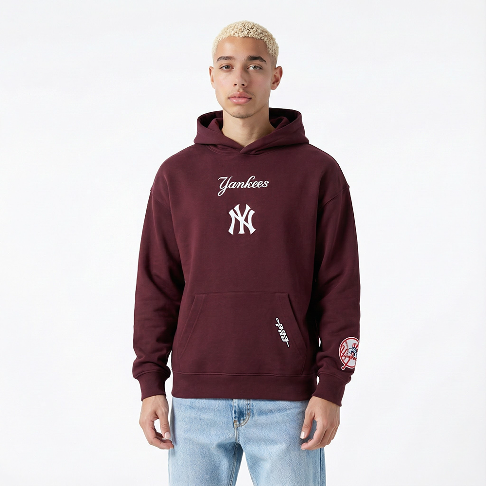 MLB NEW YORK YANKEES WINGSPAN CHANDAIL À CAPUCHON EN MOLLETON À ÉPAULES TOMBANTES V2 POUR HOMME (LIE-DE-VIN)