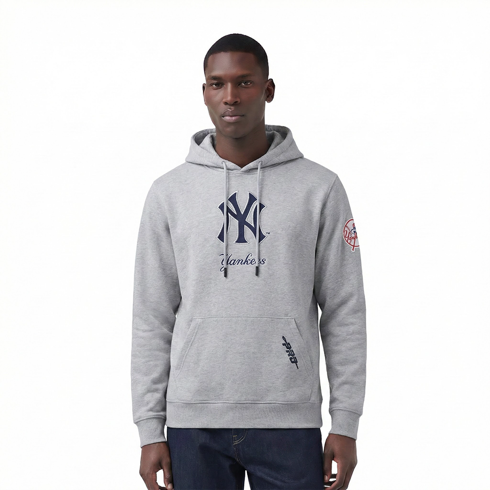 MLB NEW YORK YANKEES CLASSIC CHENILLE CHANDAIL À CAPUCHON EN MAILLE DOUBLE POUR HOMME (GRIS)