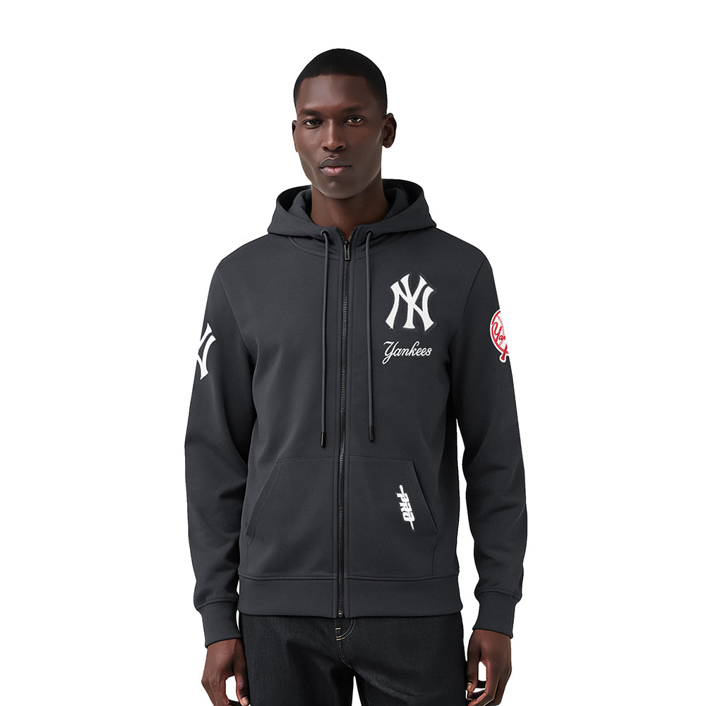 MLB NEW YORK YANKEES CLASSIC CHENILLE CHANDAIL À CAPUCHON EN MAILLE DOUBLE À GLISSIÈRE POUR HOMME (NOIR)