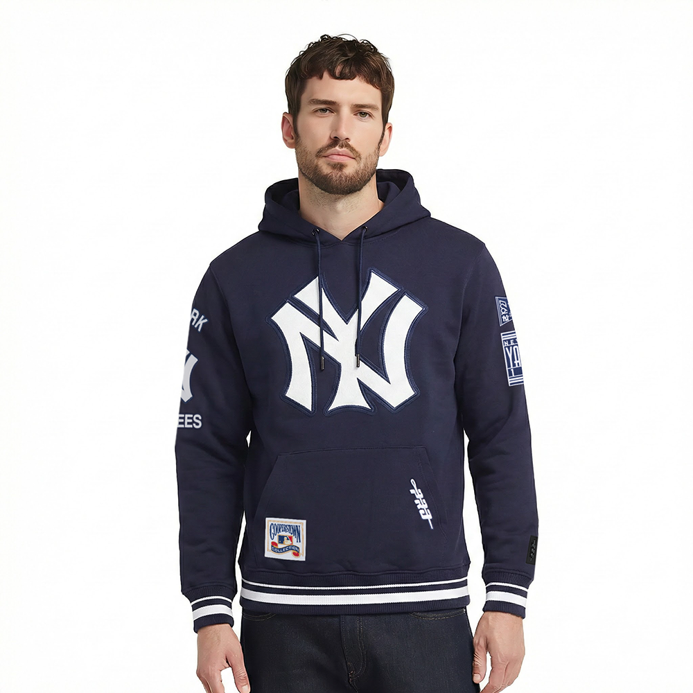 MLB NEW YORK YANKEES RETRO CLASSICS CHANDAIL À CAPUCHON EN MOLLETON CÔTELÉ POUR HOMME (MARINE MINUIT)